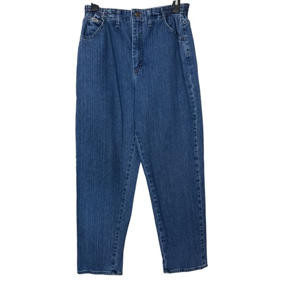 Vintage Lee Jeans Women Sz 10 Short Side Elastic Waist Tapered High Waist Blue - Picture 1 of 6